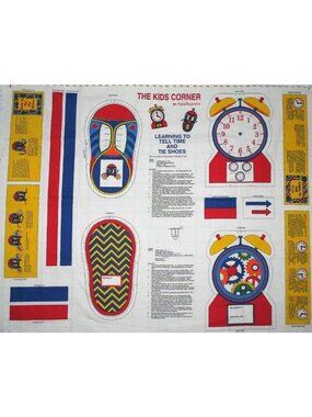 Fabric Panel Soft Book cut & sew Learning To Tell Time & Tie Shoes